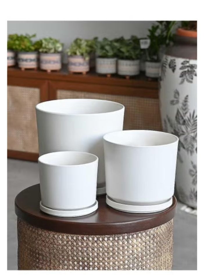 vsell24 White Ceramic Flower Pots with Drainage Hole – Elegant Succulent Garden Planters for Indoor & Outdoor Decor  - Image 3
