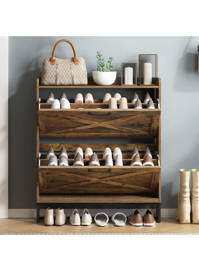 Chulovs 2-Flip-Drawer Shoe Storage Cabinet – Freestanding Narrow Shoe Organizer with Metal Legs, Rustic Brown for Entryway - Image 2