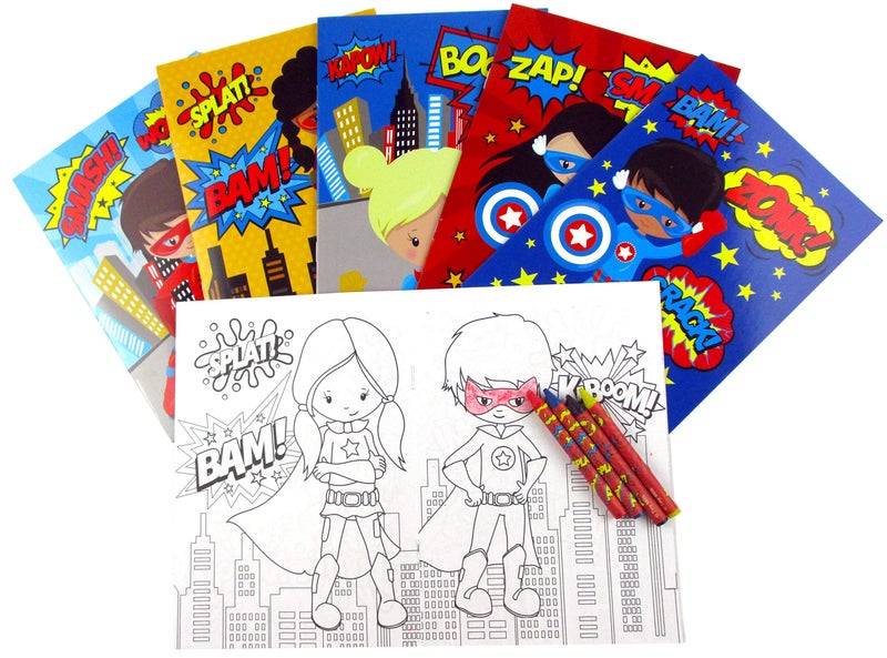 TINYMILLS Superhero Coloring Books for Kids with 12 Coloring Books and 48 Crayons Party Favors, Superhero Prizes, Favor Bag Filler, Superhero Party Supplies - Image 2