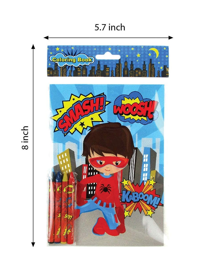 TINYMILLS Superhero Coloring Books for Kids with 12 Coloring Books and 48 Crayons Party Favors, Superhero Prizes, Favor Bag Filler, Superhero Party Supplies - Image 3