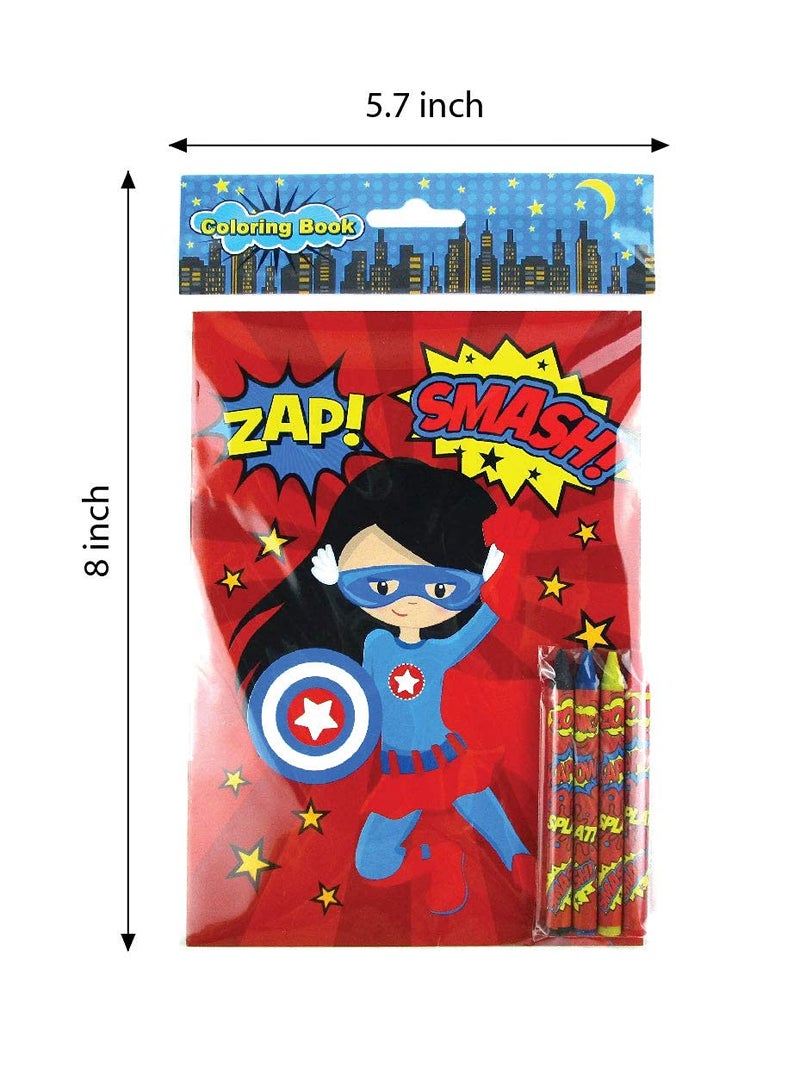 TINYMILLS Superhero Coloring Books for Kids with 12 Coloring Books and 48 Crayons Party Favors, Superhero Prizes, Favor Bag Filler, Superhero Party Supplies - Image 5