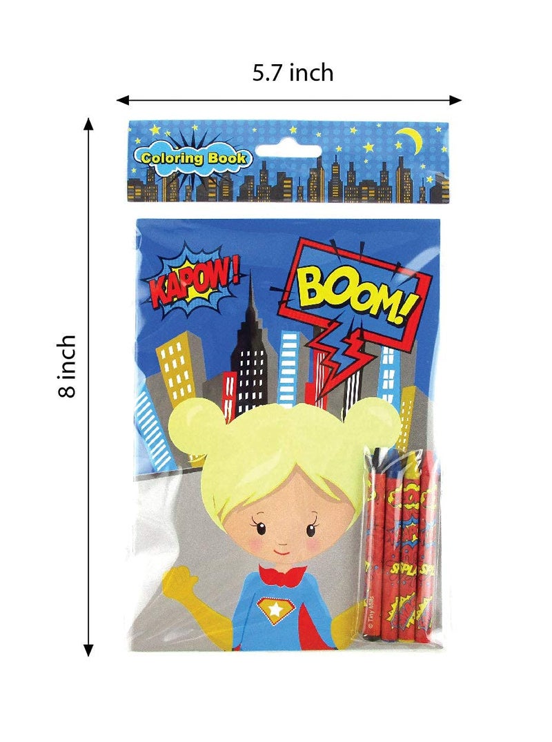 TINYMILLS Superhero Coloring Books for Kids with 12 Coloring Books and 48 Crayons Party Favors, Superhero Prizes, Favor Bag Filler, Superhero Party Supplies - Image 4
