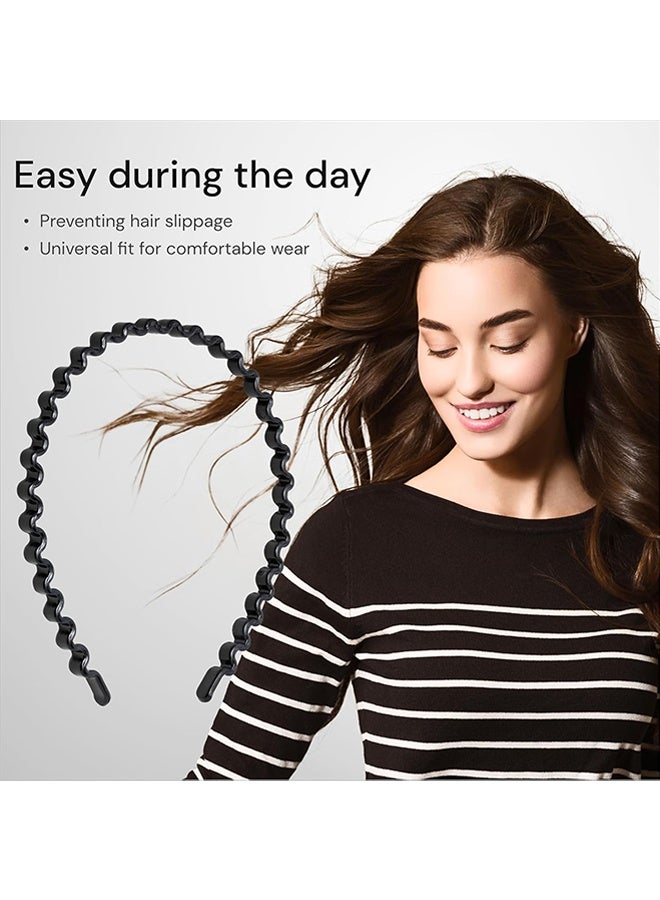 با لوف 3 قطع من أربطة الشعر، رباط شعر من راتينج البلاستيك للرجال والنساء، عصابات رأس عصرية لغسل الوجه والمكياج والرياضة، رباط شعر نسائي ورجالي غير قابل للانزلاق ومموج (أسود) - Image 5