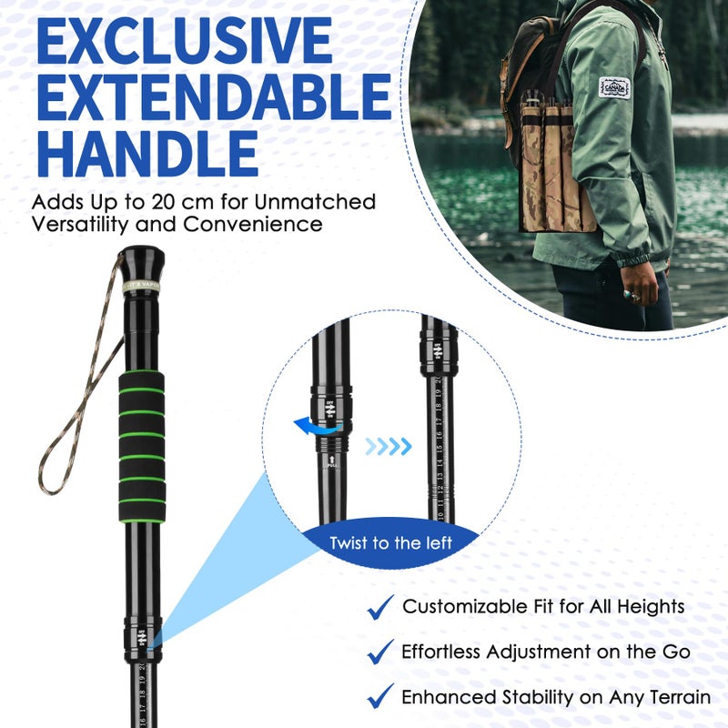 Waisul Tactical Survival Hiking Stick - Retractable Walking Staff with Multitool | Shock Absorption, Unique Twist-Lock & Quick-Adjust Length for Trekking & Outdoor Adventures - Image 4