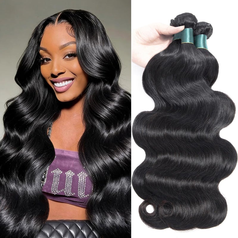 Superfect Human Hair Bundles Body Wave Bundles Human Hair 18 20 22 Inch 12A 100% Unprocessed Brazilian Virgin Hair Quick Weave Natural Black Hair Extensions - Image 1