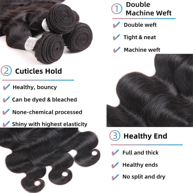 Superfect Human Hair Bundles Body Wave Bundles Human Hair 18 20 22 Inch 12A 100% Unprocessed Brazilian Virgin Hair Quick Weave Natural Black Hair Extensions - Image 3