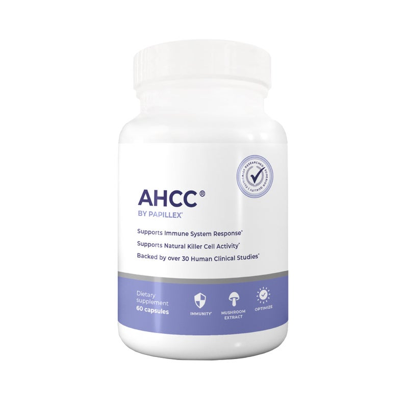 Papillex مكمل بابيلكس AHCC - قوة قصوى - مستخلص دعم المناعة الطبيعي - يحافظ على نشاط خلايا القاتل الطبيعي - 20+ دراسة بحثية بشرية - 60 كبسولة نباتية (1 عبوة) - Image 1
