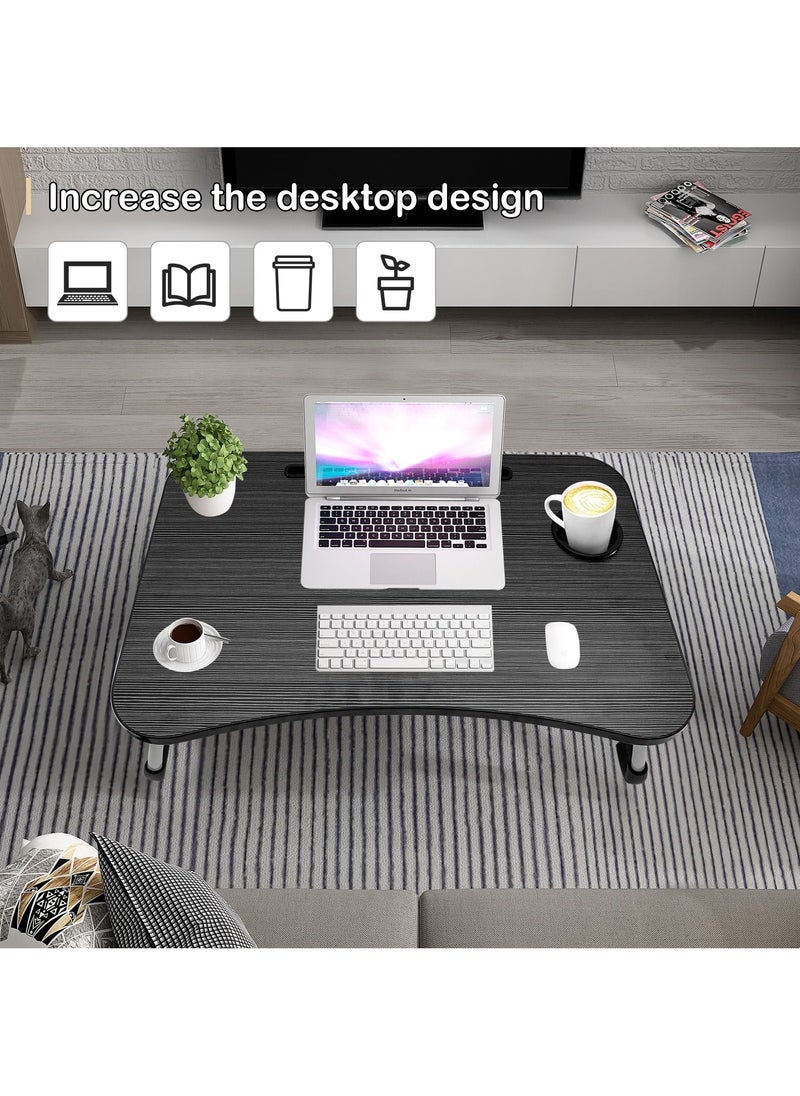 SKY-TOUCH - Portable Folding Laptop Desk for Bed With iPad and Cup Holder Adjustable Lap Tray Notebook Stand Foldable Non-Slip Legs Reading Table Tray for Working Studying Camping 60x40x28cm Black - Image 1