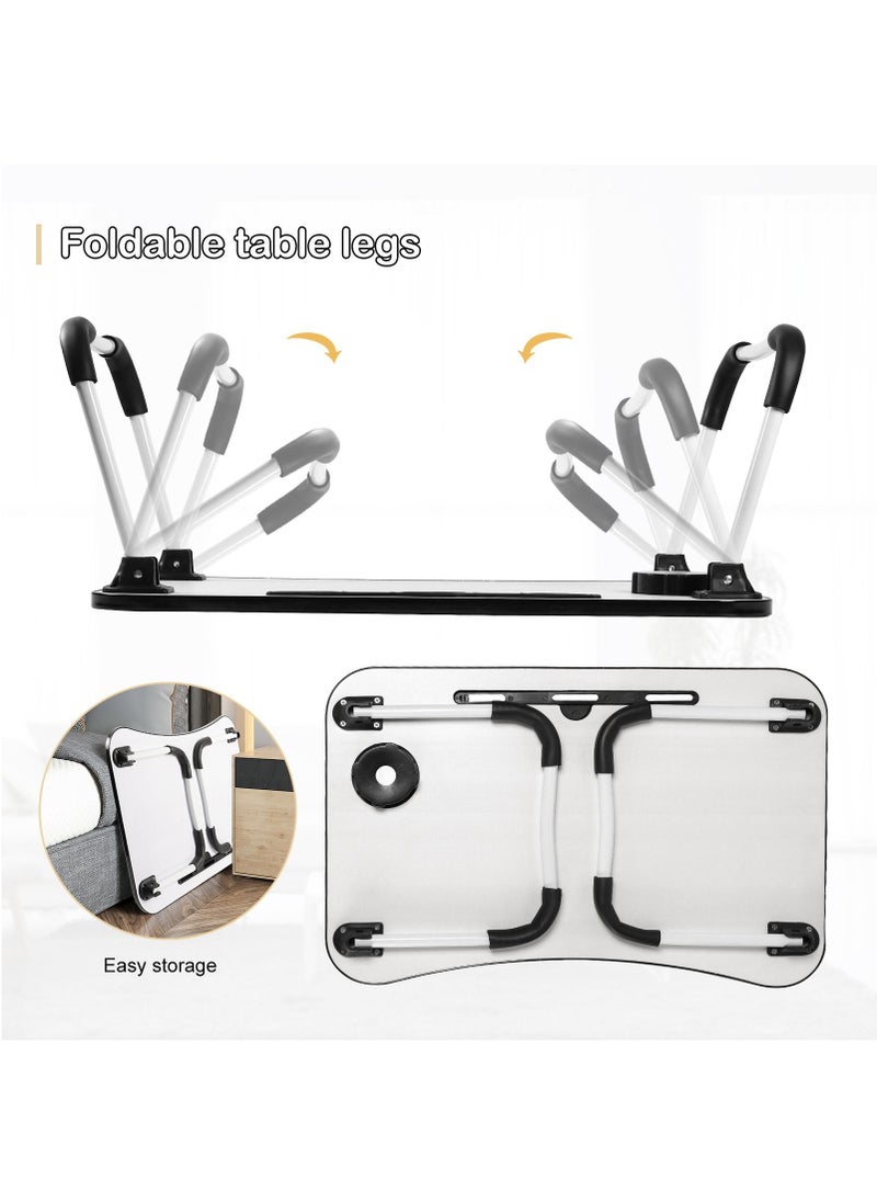 SKY-TOUCH - Portable Folding Laptop Desk for Bed With iPad and Cup Holder Adjustable Lap Tray Notebook Stand Foldable Non-Slip Legs Reading Table Tray for Working Studying Camping 60x40x28cm Black - Image 1