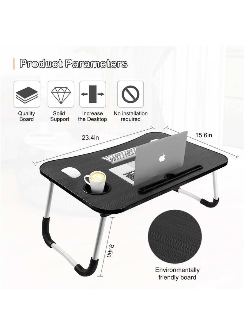 SKY-TOUCH - Portable Folding Laptop Desk for Bed With iPad and Cup Holder Adjustable Lap Tray Notebook Stand Foldable Non-Slip Legs Reading Table Tray for Working Studying Camping 60x40x28cm Black - Image 1