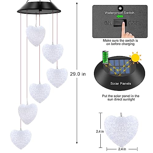 WENANA Solar Wind Chimes Outdoor Color Changing Lights Gift for Women Mom Grandma Sister Best Gifts Wind Chimes Unique Outdoor Garden Yard Decor Heart - Image 3