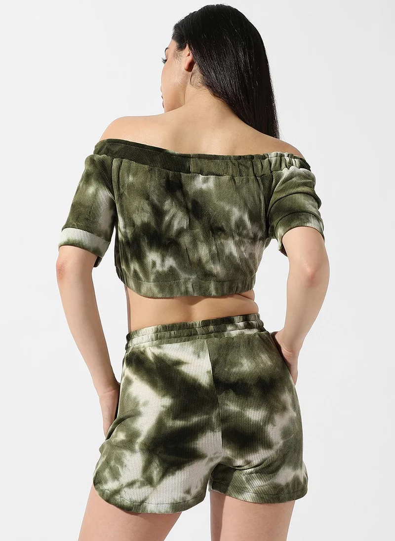 PINACOLADA  Women's Olive Green & Ivory White Waffle Co-Ord Set For Casual Wear | Crew Neck | Short Sleeve | Drawstring Closure | Co-Ords Designed With Comfort Fit For Woman & Girls for Women | Best Price UAE