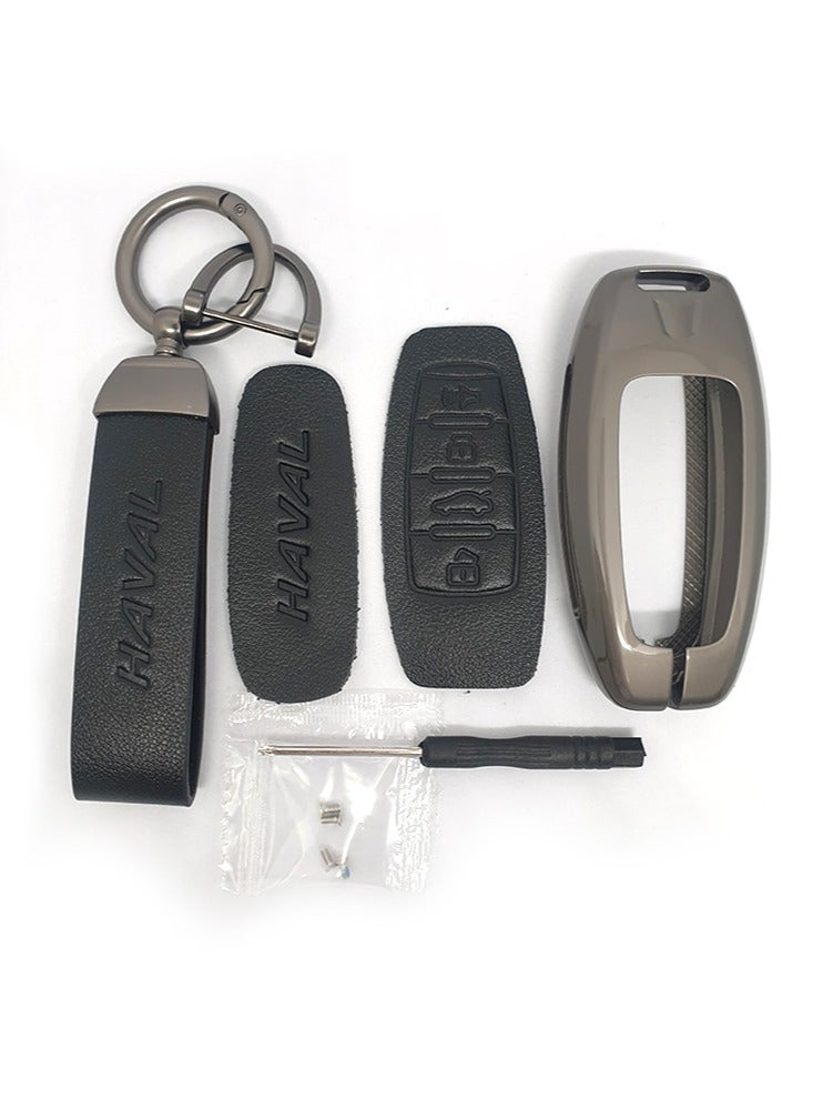 Service Zone Keychain Metal Real Leather Case For Haval Smart Key 4 Buttons Black  - Image 1