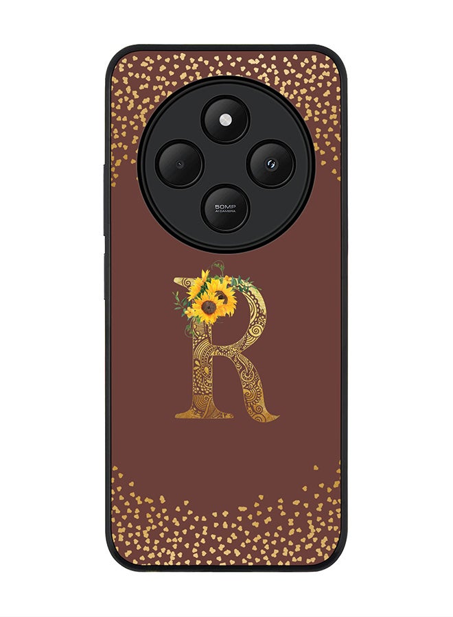 Stylizedd For Xiaomi Poco C75 Case,Slim fit Camera Protection, Shockproof Thin Phone cover - Custom Floral Monogram - R (Brown ) - Image 1
