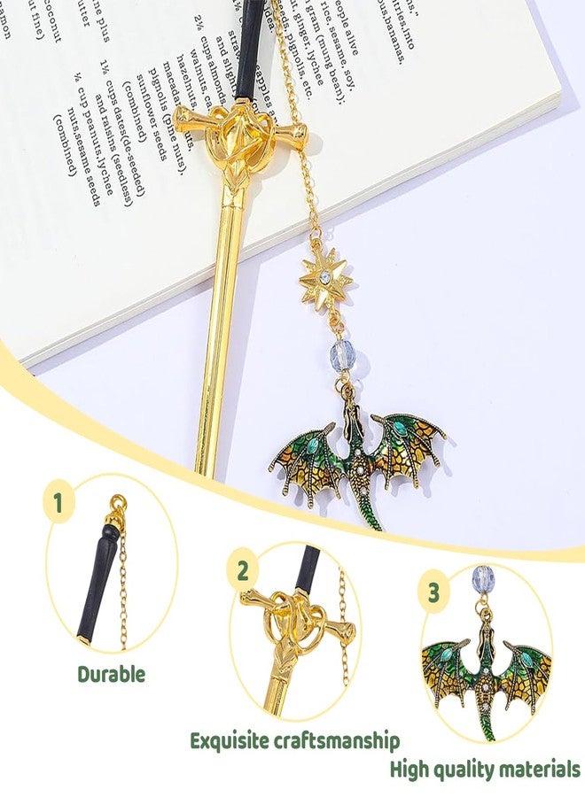 BCNJEPIN Metal Bookmark, Sword Dragon Aesthetic Book Markers for Novels, Reading Accessories, Gift for Book Lovers, Cute Bookmark with Flying Dragon Pendant (Gold) - Image 3