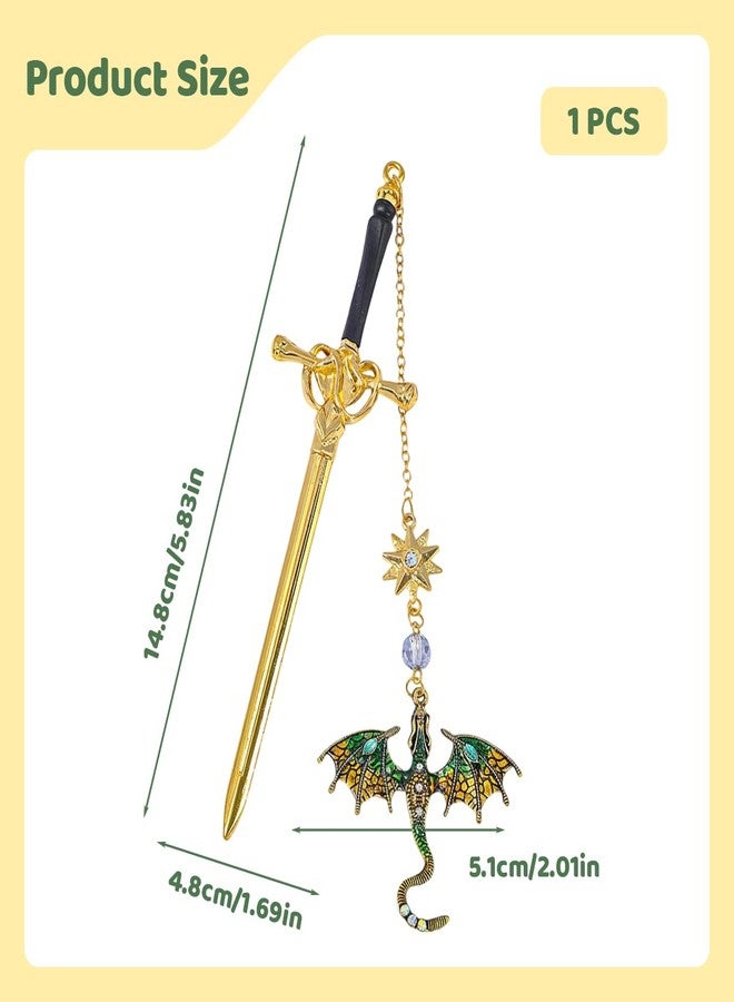 BCNJEPIN Metal Bookmark, Sword Dragon Aesthetic Book Markers for Novels, Reading Accessories, Gift for Book Lovers, Cute Bookmark with Flying Dragon Pendant (Gold) - Image 2