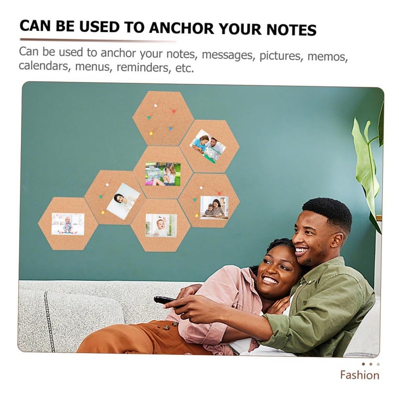 4Pcs Hexagon Cork Boards 30x20cm Self Adhesive Wall Pinboard with 64 Push Pins for Office and Home - Image 4