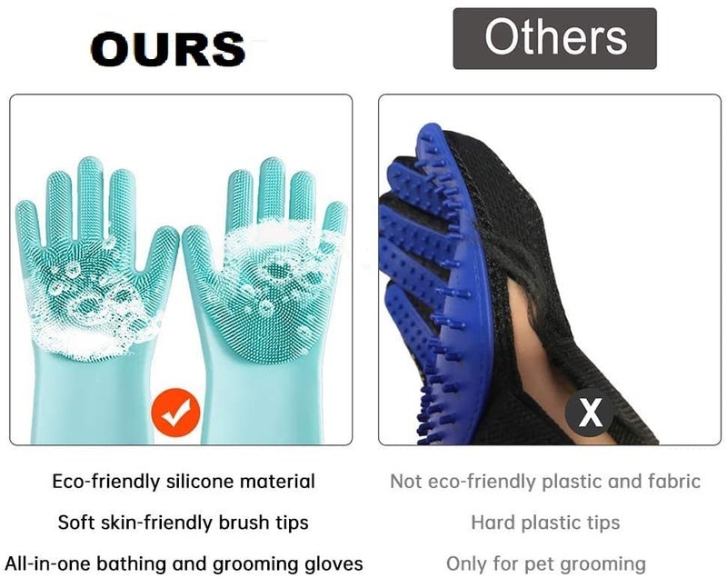 Styllent Pack Of 2 Dog Cats Pet Grrooming Silicon Shampoo Dispenser Brush With 1 Pair Bathing Gloves Soft Bristle For Soothing Scrubber Massage Shower Use Clean Loose Hair Fur For Dogs Pets - Image 2