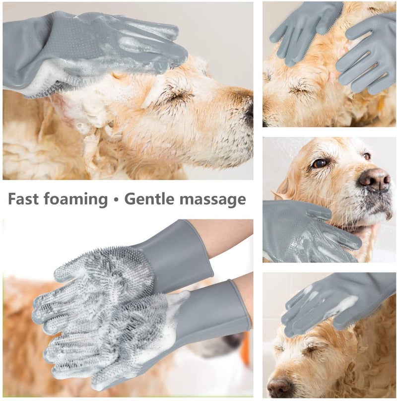 Styllent Pack Of 2 Dog Cats Pet Grrooming Silicon Shampoo Dispenser Brush With 1 Pair Bathing Gloves Soft Bristle For Soothing Scrubber Massage Shower Use Clean Loose Hair Fur For Dogs Pets - Image 4
