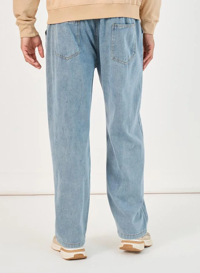 ستايلي Cotton Stretch Loose Fit Jeans with Contrast Drawcord