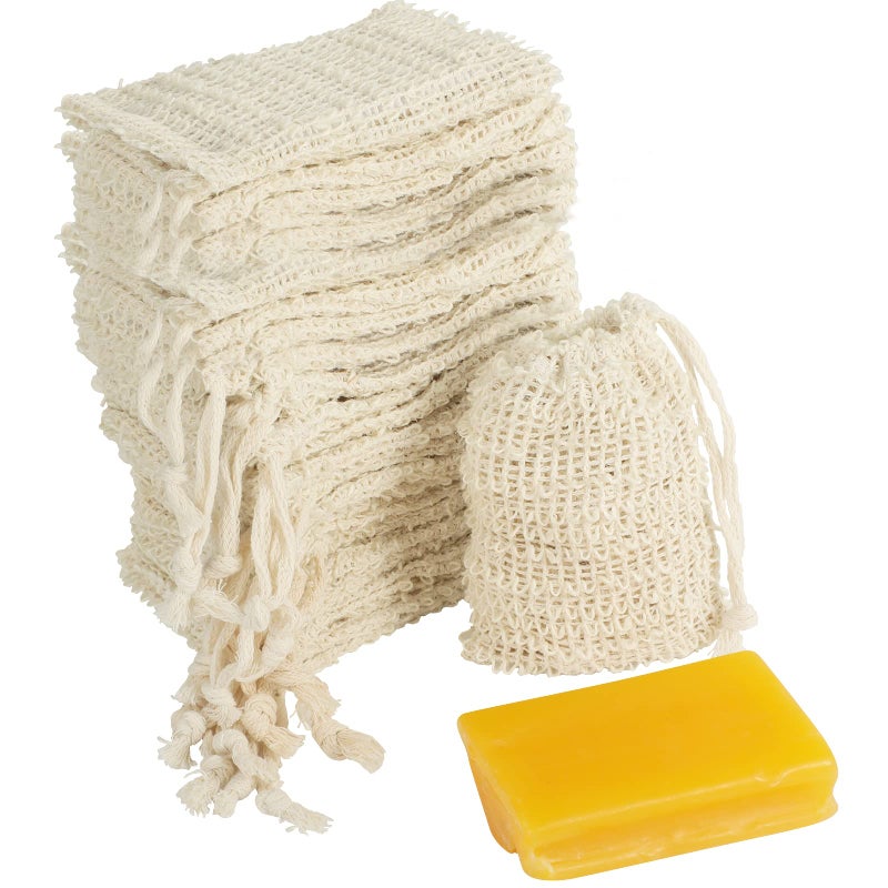 COSYOO COSYOO 100 Pcs Sisal Soap Saver Bag with Drawstring PlasticFree Soap Saver Bags Reusable Natural Bubble Exfoliating Pouch for Bath  Shower Zero Waste Mesh Bag for Foaming  Drying Soaps