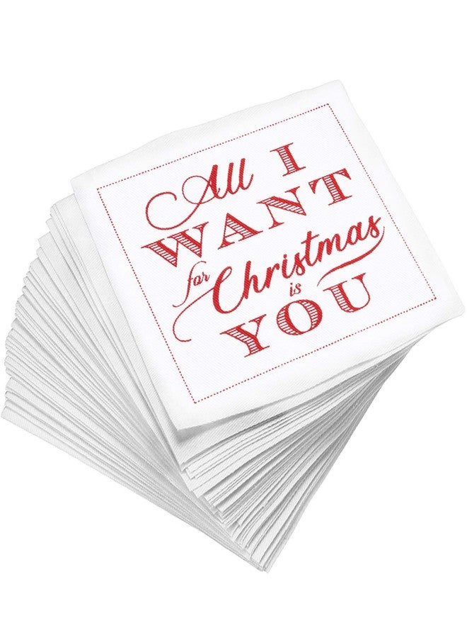 Five Star Napkins Christmas Songs Cocktails Napkins - White Cotton - 4.5" x 4.5" - Single Use - Party, Events, Holiday (50 x) - Image 1