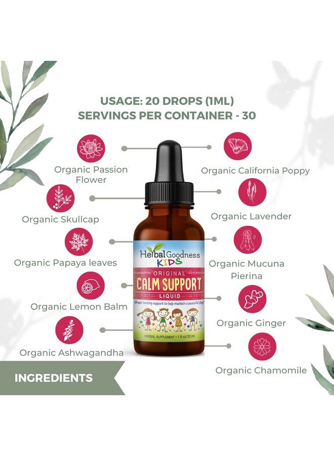 Herbal Goodness مستخلص سائل لدعم هدوء الأطفال 1 أونصة مع غليسينات المغنيسيوم، سترات المغنيسيوم، متعدد الفيتامينات للأطفال - مغنيسيوم للأطفال - زجاجة 1 أونصة، 1 وحدة - فوائد عشبية - Image 4
