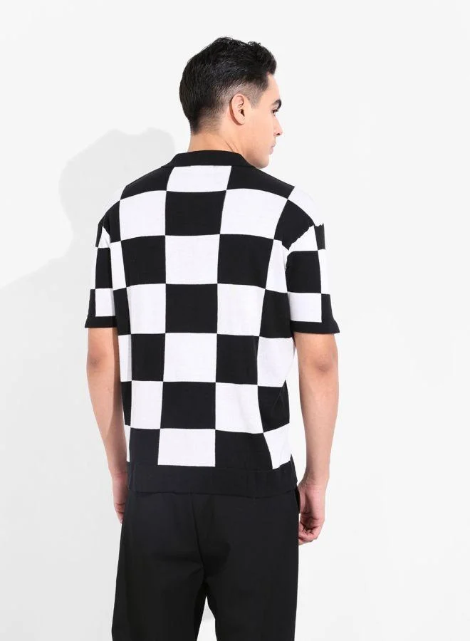 شركة المرآب الهندية Men Oversized Fit Textured Polo Neck Half Sleeves T-Shirt