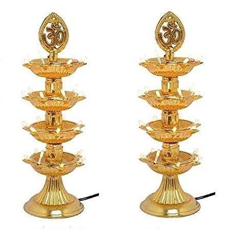 Satguru 4 Layer Electric Gold LED Bulb Lights DiyaDeepDeepak for PoojaPujaMandir Diwali Festival Decoration Made in India Product GoldenPack of 2 - Image 1