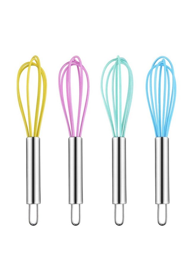 Newbested 4 Pack Colorful Mini Silicone Kitchen Whisks With Stainless Steel Handles For Milk Egg Blending Stirring Whisking And Beating(4 Colors,6 Inches) - Image 1