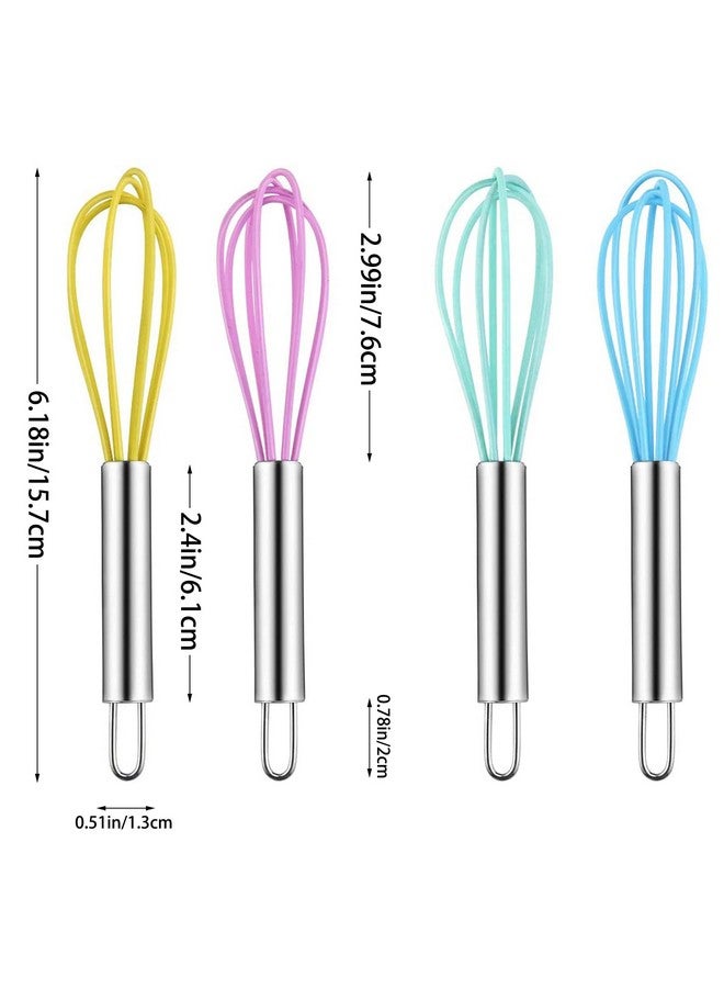 Newbested 4 Pack Colorful Mini Silicone Kitchen Whisks With Stainless Steel Handles For Milk Egg Blending Stirring Whisking And Beating(4 Colors,6 Inches) - Image 2