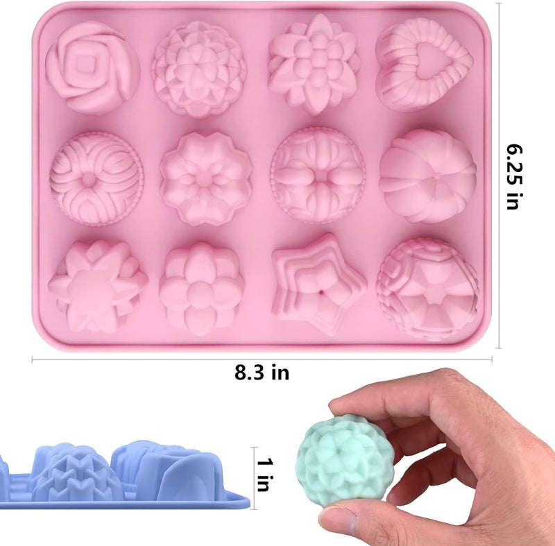 Skytail 12-Cavity Mixed Flower Silicone Molds, Heart Rose Daisy Dahlia Star Shapes, Food-Grade, Flexible, Reusable, Dishwasher Safe, 10 X 20 X 3 cm - Image 2