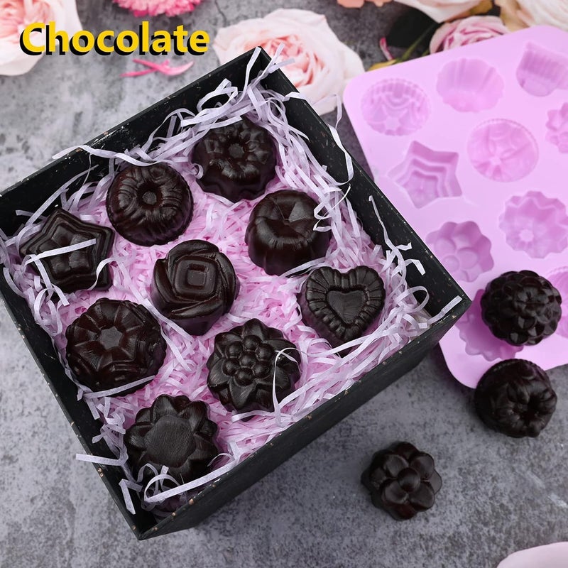 Skytail 12-Cavity Mixed Flower Silicone Molds, Heart Rose Daisy Dahlia Star Shapes, Food-Grade, Flexible, Reusable, Dishwasher Safe, 10 X 20 X 3 cm - Image 5