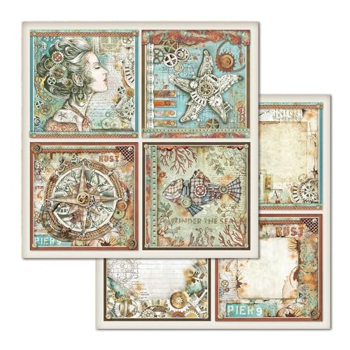 STAMPERIA INTERNATIONAL, KFT PAPER PAD 8X8 10PK SEA WORLD, 20.3 x 20.3 (8" x 8"), Multicoloured - Image 2
