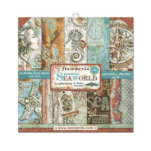 STAMPERIA INTERNATIONAL, KFT PAPER PAD 8X8 10PK SEA WORLD, 20.3 x 20.3 (8" x 8"), Multicoloured - Image 1
