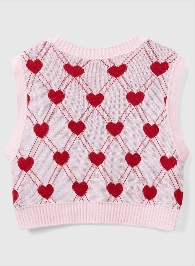 بينيتون فيست قصير للبنات بنقشة قلوب - Image 3