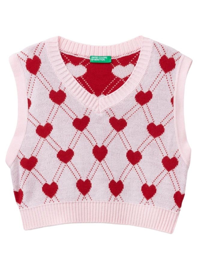 بينيتون فيست قصير للبنات بنقشة قلوب - Image 1