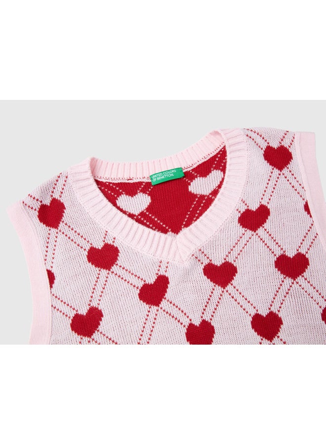 بينيتون فيست قصير للبنات بنقشة قلوب - Image 2