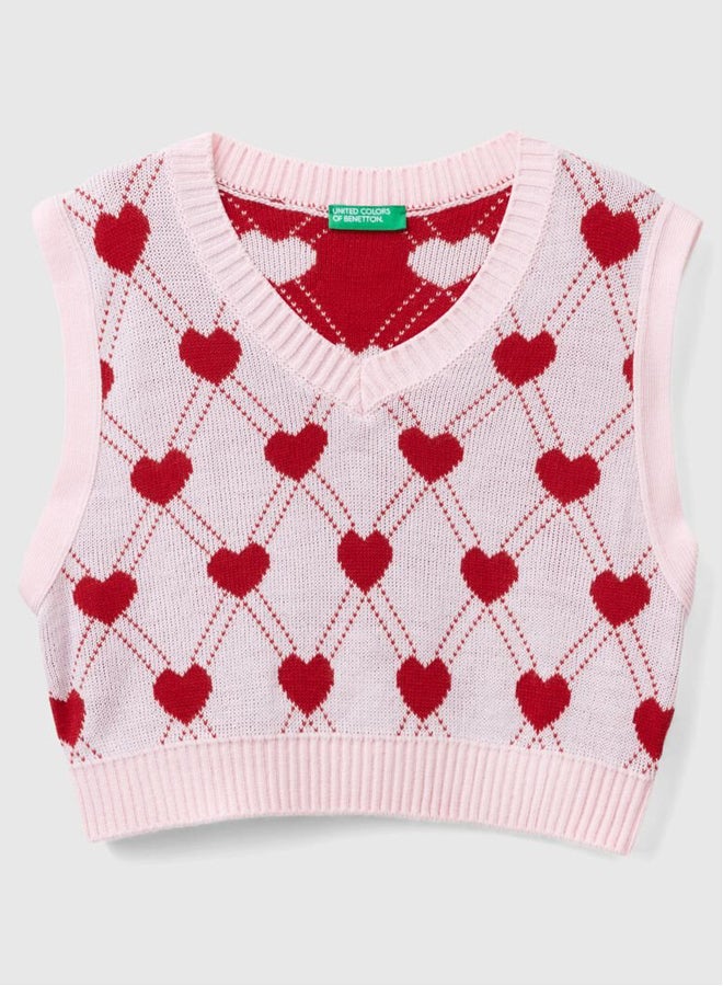 بينيتون فيست قصير للبنات بنقشة قلوب - Image 4