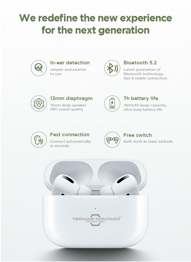 Tornado Keratiner - JR-T03S Pro TWS In-Ear Earphones Wireless Earbuds With Replacement Eartips And Protective Case Standard Version White - Image 1