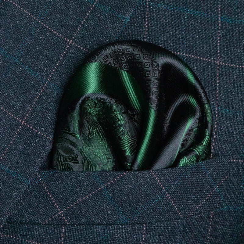 JEMYGINS Dark Green Floral Tie, Silk Necktie and Pocket Square Hankerchef Tie Clip Sets for Men(3) - Image 2