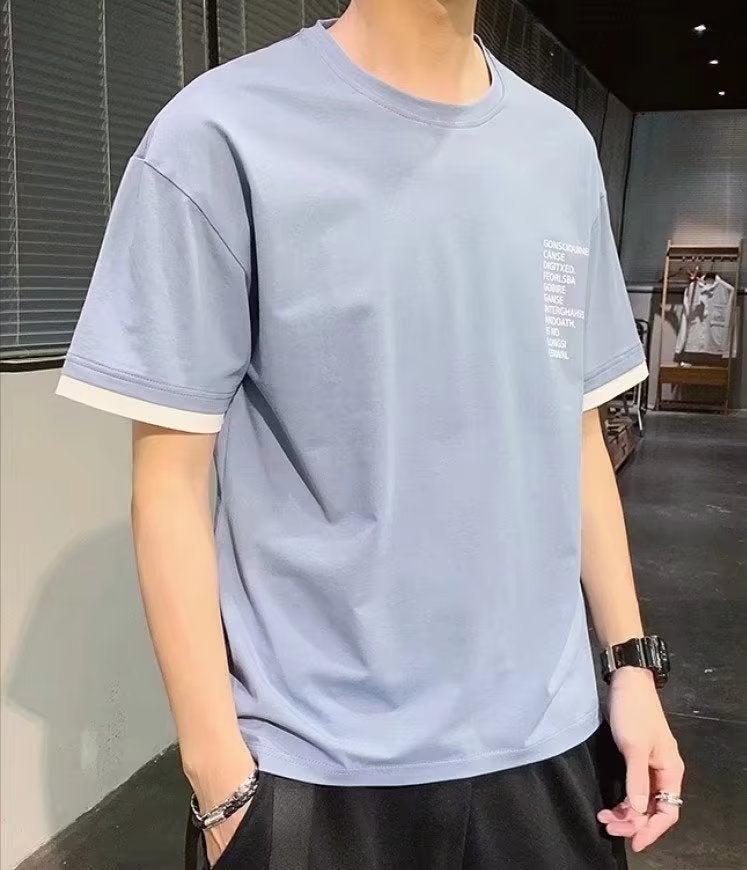 Men'S Short-Sleeved T-Shirt Fake Two-Piece Student Bottoming Shirt Trendy Korean Men'S Shirt Slim-Fit Half-Sleeve - Image 4