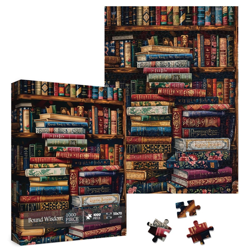 Larkipuzz Vintage Library Bookshelf Jigsaw Puzzle 1000 Piece for Adult Funny Books Challenging Painting Jigsaw Puzzles Art Aesthetic Difficult Puzzle - Image 3