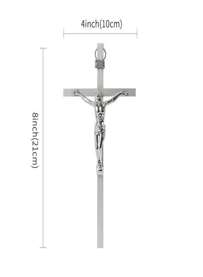 VINETEN Crucifix Wall Cross | Silver Metal Slender Catholic Crosses | Cross Wall Décor for Your Home - 8 Inch - Image 3