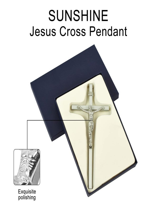 VINETEN Crucifix Wall Cross | Silver Metal Slender Catholic Crosses | Cross Wall Décor for Your Home - 8 Inch - Image 4