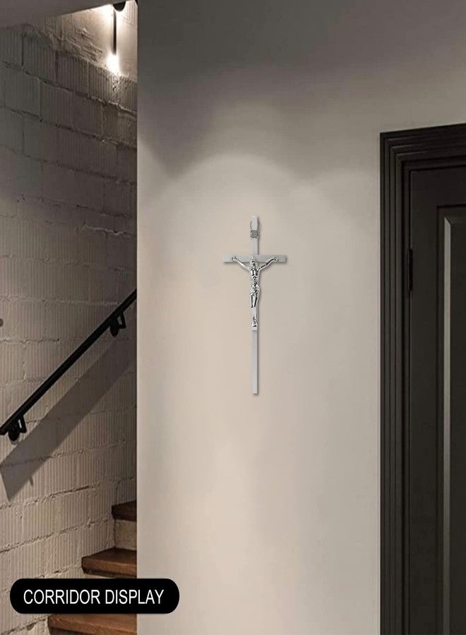 VINETEN Crucifix Wall Cross | Silver Metal Slender Catholic Crosses | Cross Wall Décor for Your Home - 8 Inch - Image 2