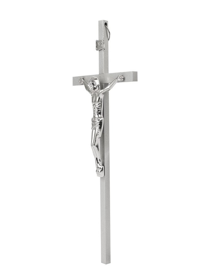 VINETEN Crucifix Wall Cross | Silver Metal Slender Catholic Crosses | Cross Wall Décor for Your Home - 8 Inch - Image 5