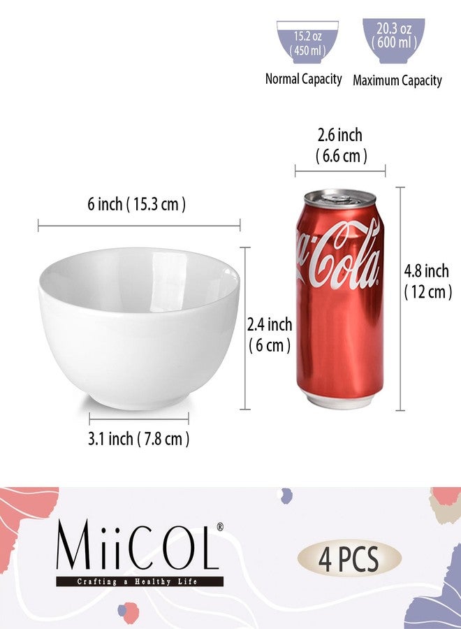 Miicol White Cereal Bowls 20 oz / 600ml, Ceramic Soup Bowls Set of 4, Breakfast Bowl 6 inch / 15cm, Kitchen Bowl for Pasta, Salad, Ramen, Oatmeal, Microwave and Dishwasher Safe - Image 3