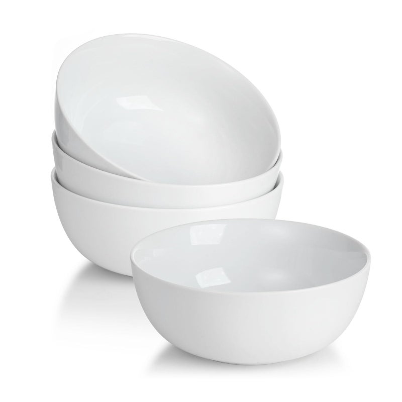 Miicol White Cereal Bowls 20 oz / 600ml, Ceramic Soup Bowls Set of 4, Breakfast Bowl 6 inch / 15cm, Kitchen Bowl for Pasta, Salad, Ramen, Oatmeal, Microwave and Dishwasher Safe - Image 1