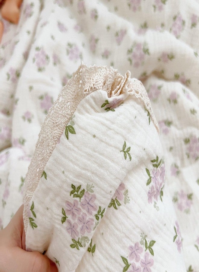 BuLuTu Purple Flower Baby Quilts for Kids Muslin Comforter Large Thin Summer Quilt for Crib/Cradle/Cot, 2-Layer Muslin Toddler Blanket Purple Perilla Pattern, 47x59 Inch - Image 4